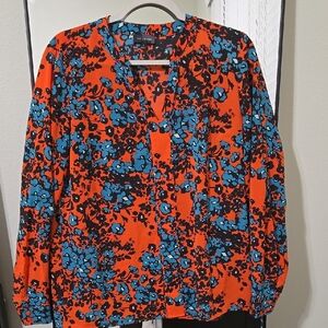 Orange and Blue Floral Blouse